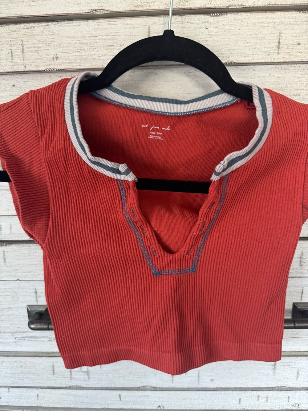 Urban Outfitters Coral Ribbed Crop Top with Contrast Trim